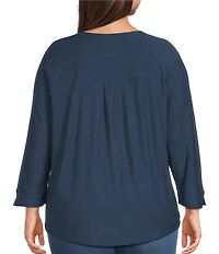 Westbound Plus Size Solid 3/4 Sleeve Knit Crew Neck Top