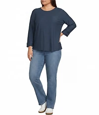 Westbound Plus Size Solid 3/4 Sleeve Knit Crew Neck Top