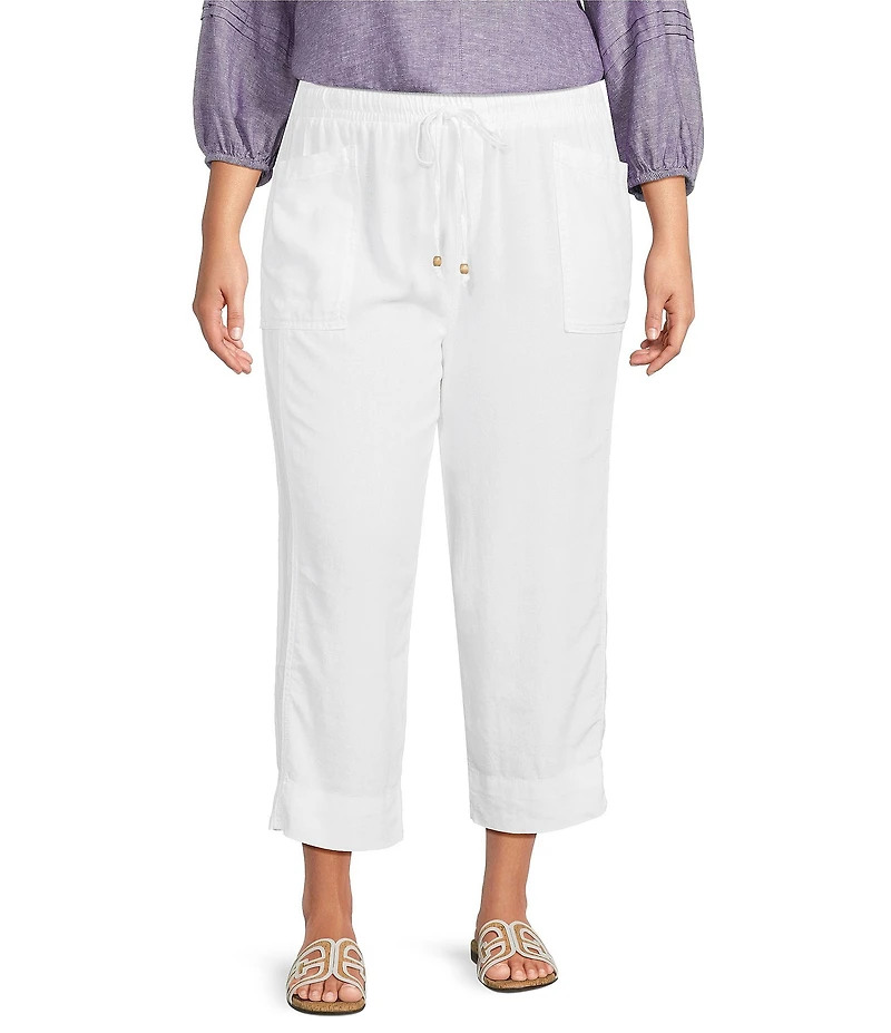 Westbound Plus Size Solid Pull On Linen Blend Crop Pants