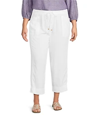Westbound Plus Size Solid Pull On Linen Blend Crop Pants
