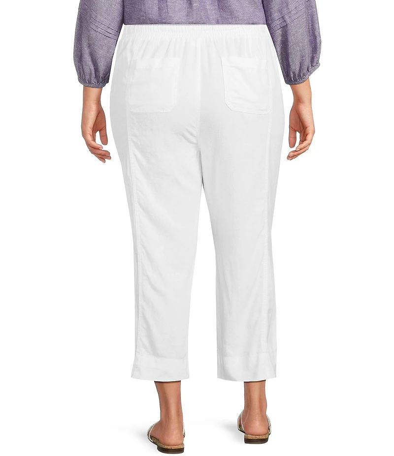 Westbound Plus Size Solid Pull On Linen Blend Crop Pants