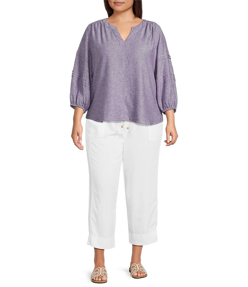 Westbound Plus Size Solid Pull On Linen Blend Crop Pants
