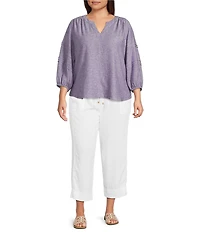 Westbound Plus Size Solid Pull On Linen Blend Crop Pants