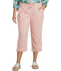 Westbound Plus Size Solid Pull On Linen Blend Crop Pants