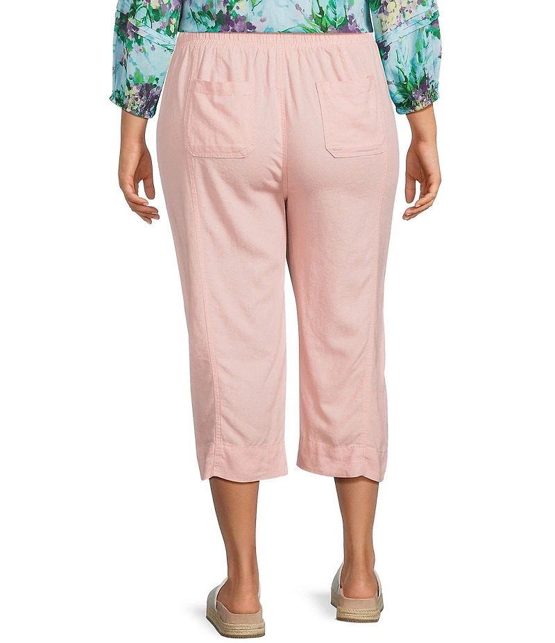 Westbound Plus Size Solid Pull On Linen Blend Crop Pants