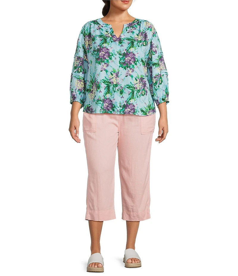 Westbound Plus Size Solid Pull On Linen Blend Crop Pants