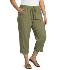 Westbound Plus Size Solid Pull On Linen Blend Crop Pants