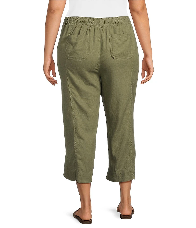 Westbound Plus Size Solid Pull On Linen Blend Crop Pants
