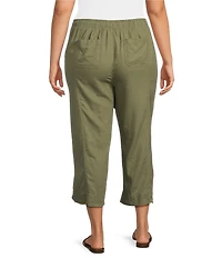 Westbound Plus Size Solid Pull On Linen Blend Crop Pants