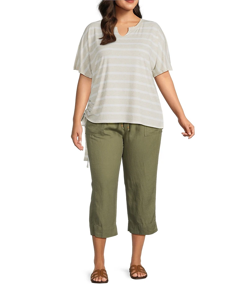 Westbound Plus Size Solid Pull On Linen Blend Crop Pants