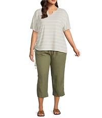 Westbound Plus Size Solid Pull On Linen Blend Crop Pants