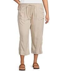 Westbound Plus Size Solid Pull On Linen Blend Crop Pants