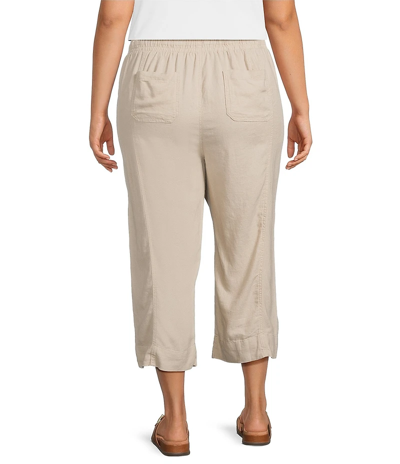 Westbound Plus Size Solid Pull On Linen Blend Crop Pants