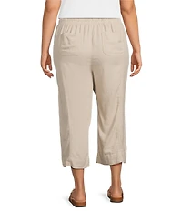 Westbound Plus Size Solid Pull On Linen Blend Crop Pants