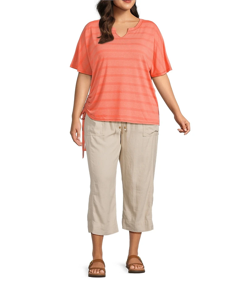 Westbound Plus Size Solid Pull On Linen Blend Crop Pants