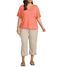 Westbound Plus Size Solid Pull On Linen Blend Crop Pants