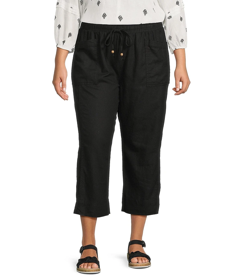 Westbound Plus Size Solid Pull On Linen Blend Crop Pants