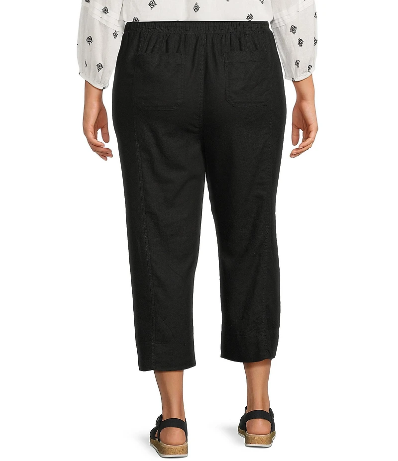 Westbound Plus Size Solid Pull On Linen Blend Crop Pants
