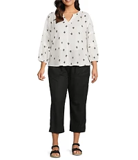 Westbound Plus Size Solid Pull On Linen Blend Crop Pants