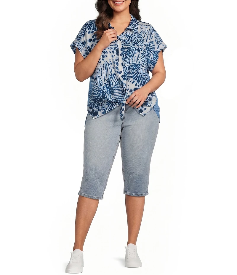 Westbound Plus Size Splatter Dots Print Woven Button Front Top