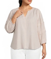 Westbound Plus Size Stripe Print 3/4 Sleeve V-Neck Top