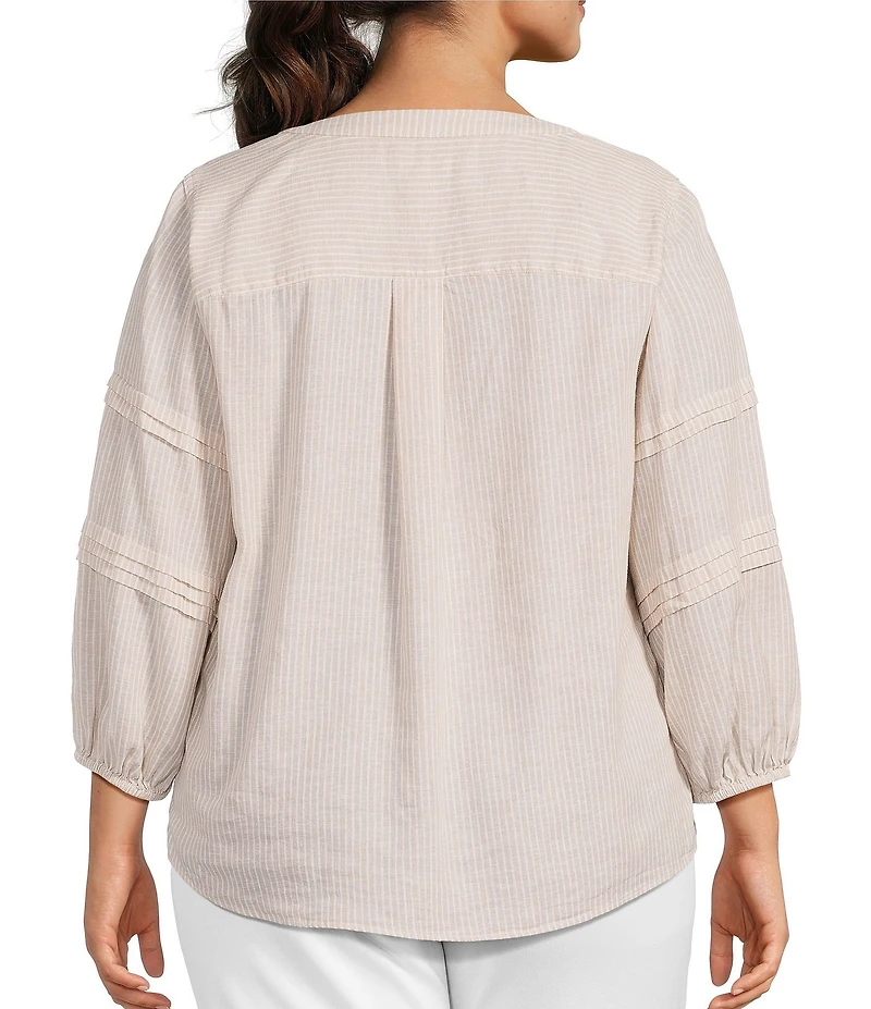 Westbound Plus Size Stripe Print 3/4 Sleeve V-Neck Top