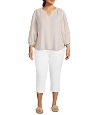 Westbound Plus Size Stripe Print 3/4 Sleeve V-Neck Top