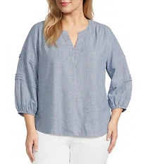Westbound Plus Size Stripe Print 3/4 Sleeve V-Neck Top