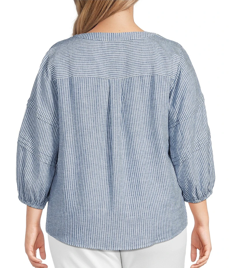 Westbound Plus Size Stripe Print 3/4 Sleeve V-Neck Top