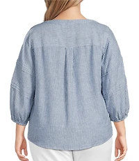 Westbound Plus Size Stripe Print 3/4 Sleeve V-Neck Top