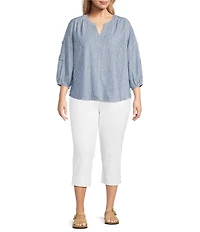 Westbound Plus Size Stripe Print 3/4 Sleeve V-Neck Top