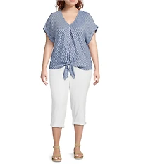 Westbound Plus Size Stripe Short Sleeve V-Neck Tie Front Top