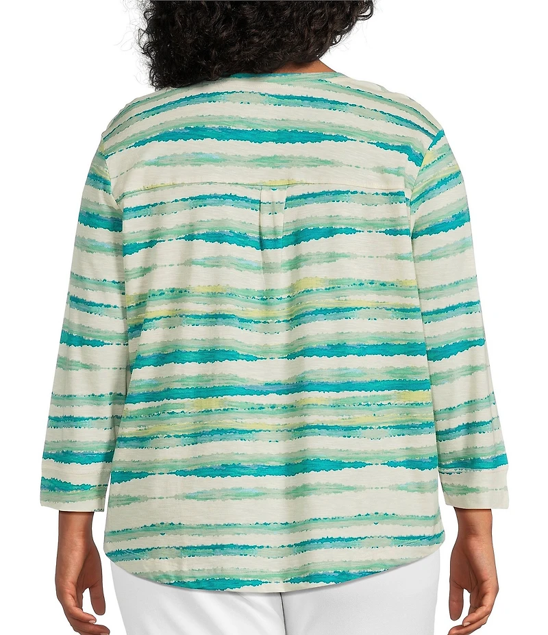Westbound Plus Size Striped 3/4 Sleeve Knit Crew Neck Top