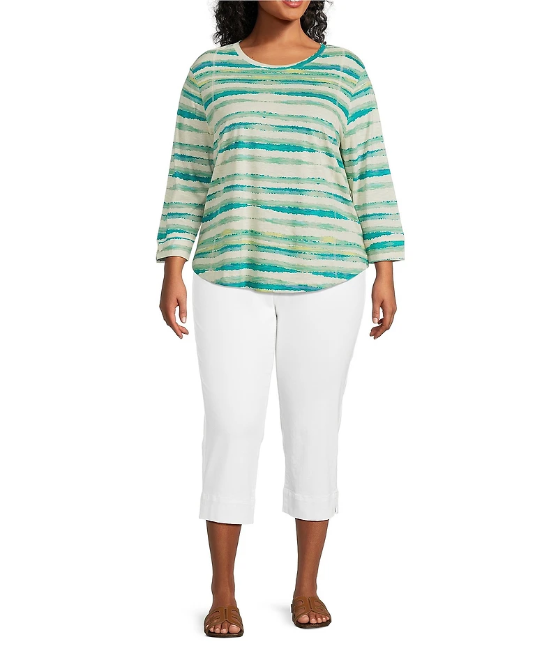 Westbound Plus Size Striped 3/4 Sleeve Knit Crew Neck Top