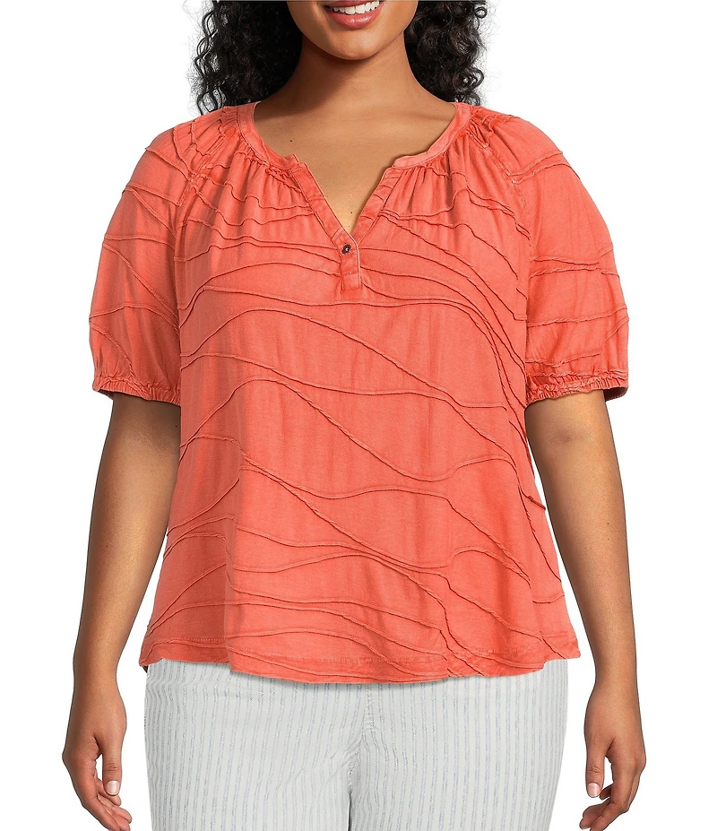 Westbound Plus Size Textured Elbow Sleeve Henley Top