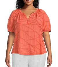 Westbound Plus Size Textured Elbow Sleeve Henley Top