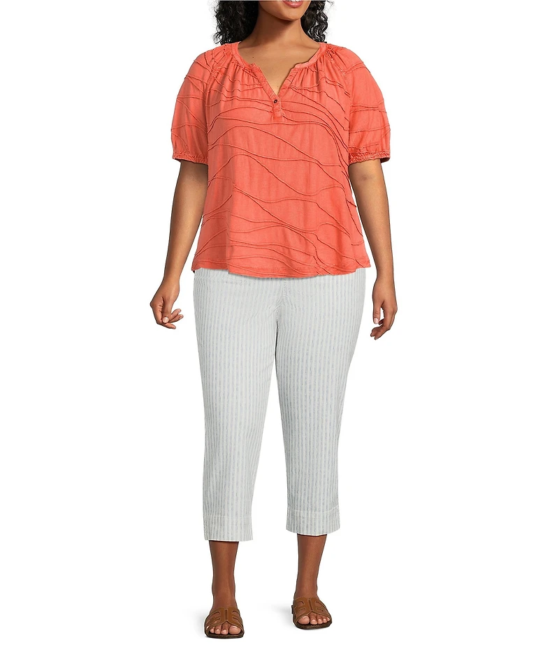 Westbound Plus Size Textured Elbow Sleeve Henley Top