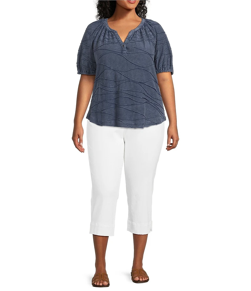 Westbound Plus Size Textured Elbow Sleeve Henley Top