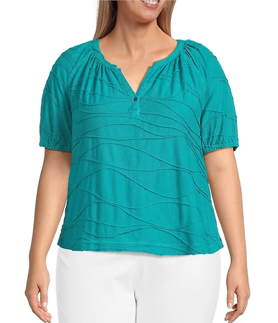 Westbound Plus Size Textured Elbow Sleeve Henley Top