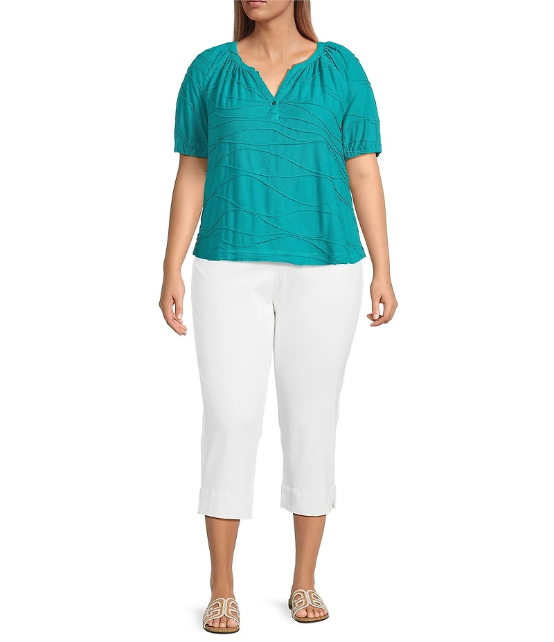 Westbound Plus Size Textured Elbow Sleeve Henley Top