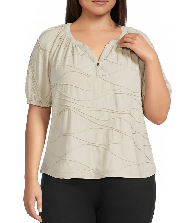 Westbound Plus Size Textured Elbow Sleeve Henley Top