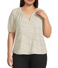 Westbound Plus Size Textured Elbow Sleeve Henley Top