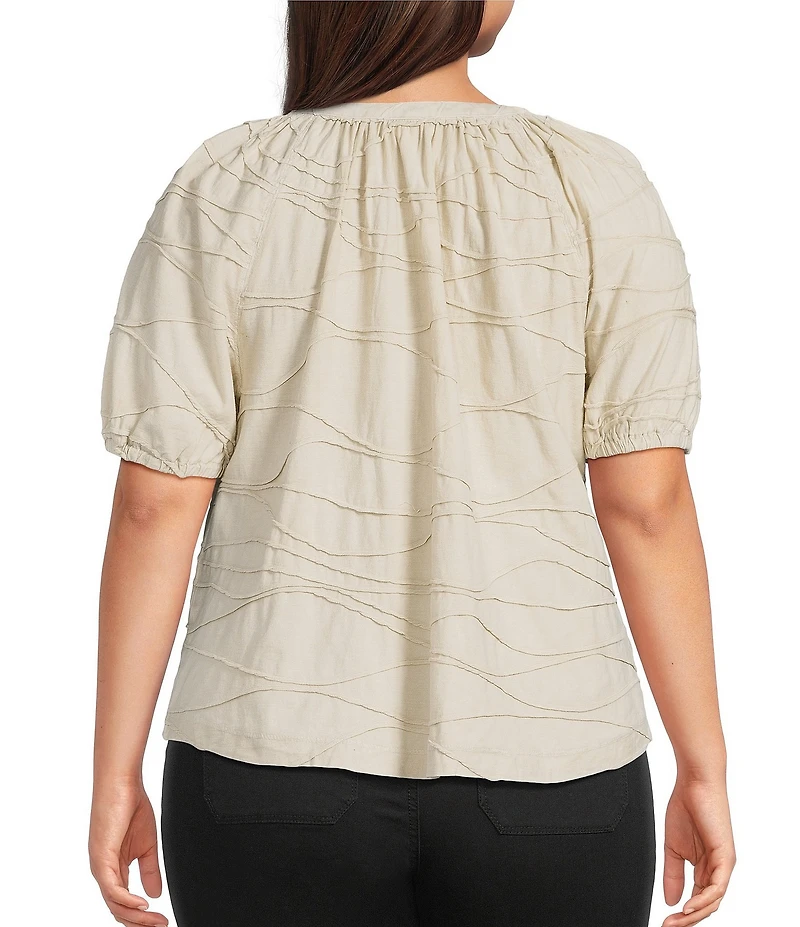 Westbound Plus Size Textured Elbow Sleeve Henley Top