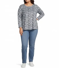 Westbound Plus Size Textured Geo 3/4 Sleeve Knit Crew Neck Top