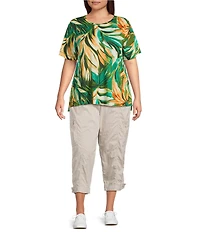 Westbound Plus Size Tropical Leaf Short Sleeve Crew Neck Top