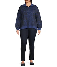 Westbound Plus Size Twilight Blue Paisley Patch Long Sleeve Quarter Zip Pullover