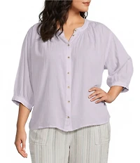 Westbound Plus Size Banded Collar 3/4 Sleeve Button Front Top