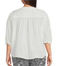 Westbound Plus Size Banded Collar 3/4 Sleeve Button Front Top