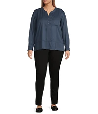 Westbound Plus Size Woven 3/4 Roll-Tab Sleeve Henley Top