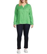 Westbound Plus Size Woven 3/4 Roll-Tab Sleeve Henley Top